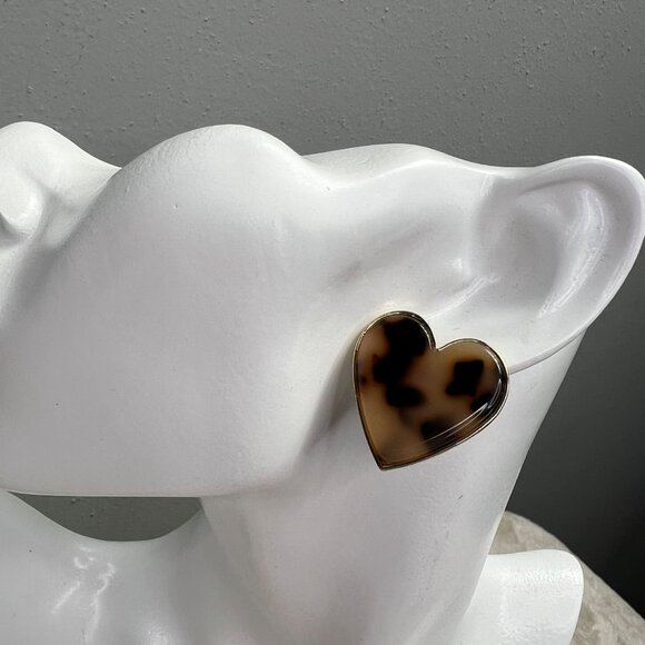 Sugarfix Animal Leopard Print Heart Earrings Brown Tan Gold Tone 1" - Picture 5 of 7